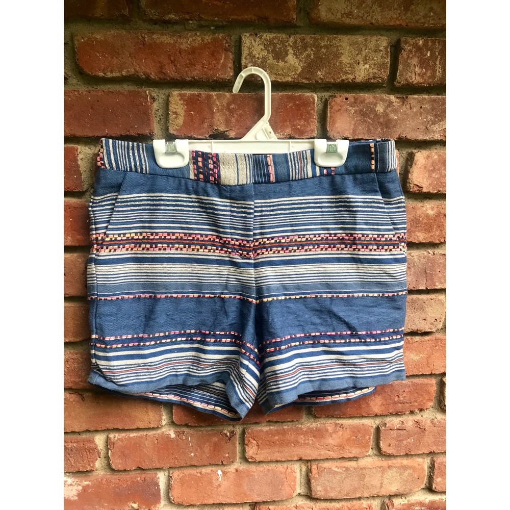 Blue Multi-colored Striped Woven Shorts